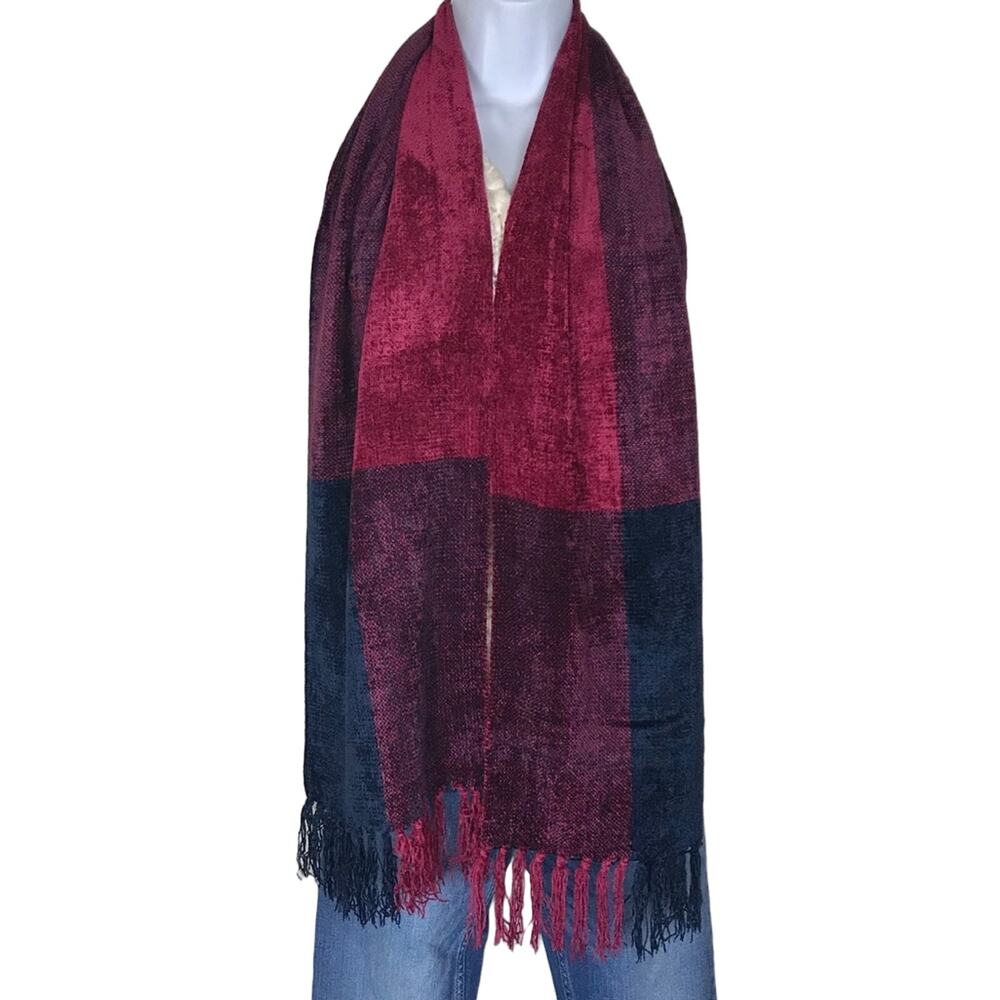 Jeweled Tone Fringed Scarf Magenta Blue